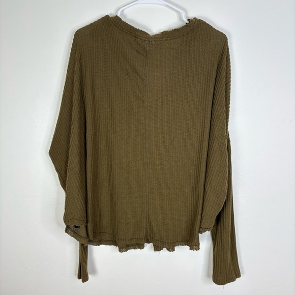 Out From Under Urban Outfitters Olive Green Button-Up Waffle Knit Top Large - Picture 5 of 7